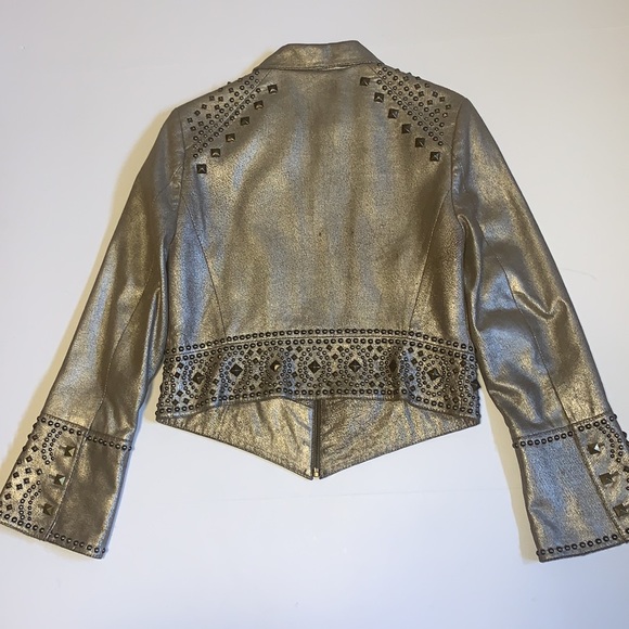 Double D Ranch Studded Gold Crackled Leather Jacket - Women’s Size XS - Picture 2 of 14
